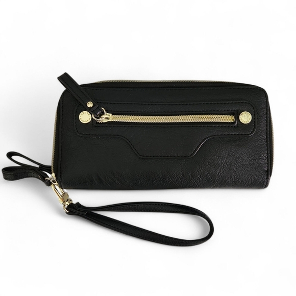 STEVE MADDEN Black Wristlet Wallet Zip Clutch Faux Leather - Picture 10 of 13